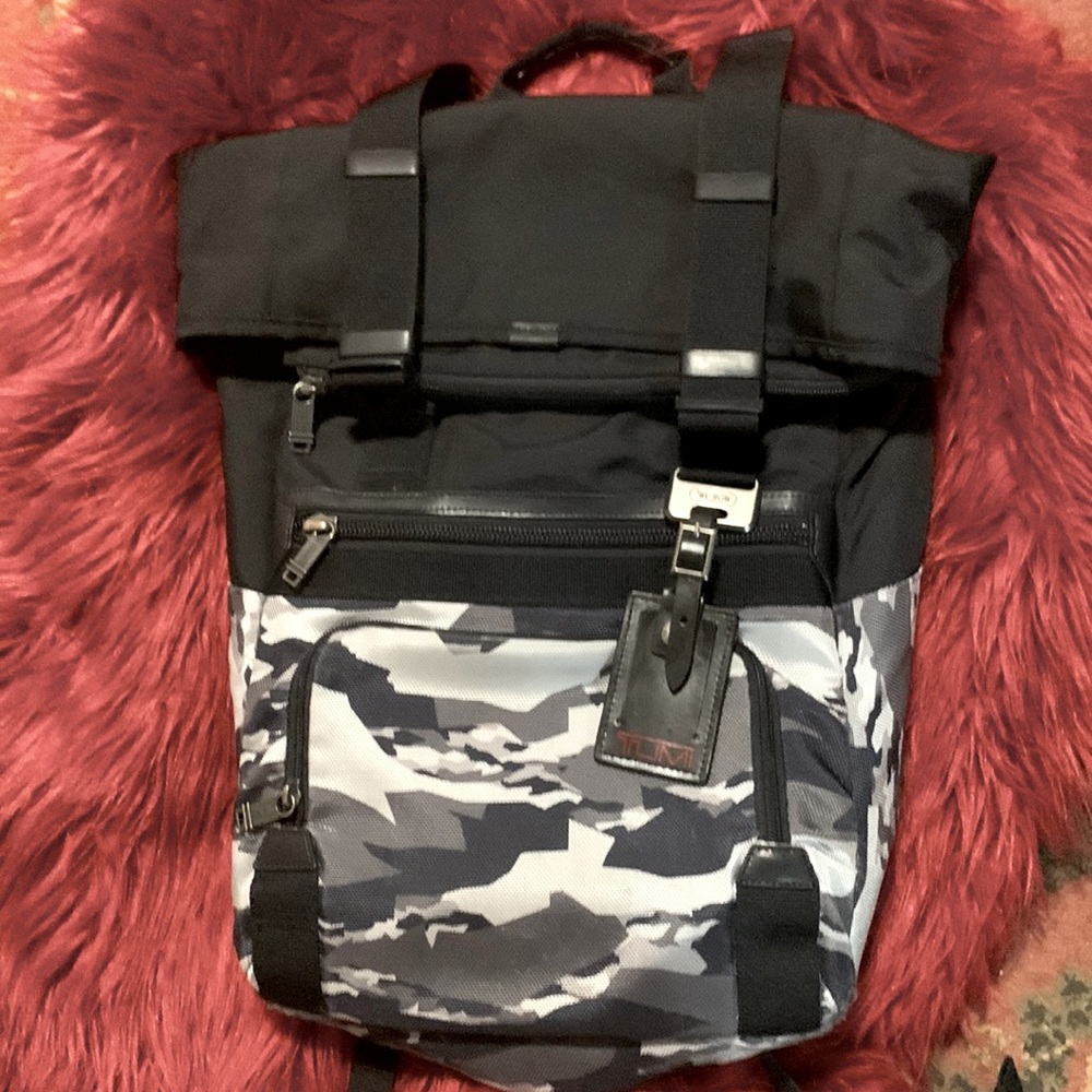 TUMI snow camo zip/roll-top backpack